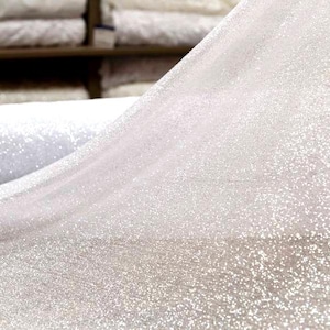 Glitter fabric by yard Ivory sparkle lace fabric White Shimmer Fabric Glitter fabric by roll Wedding fabric by yard Bridal dress tulle