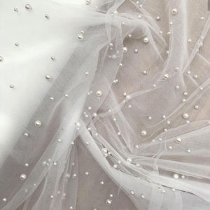 Weißer Tüllstoff mit Perlen Blush Tüllstoff mit Perlen Ivory Tüllstoff Massenware Hochzeit Tüllstoff Tüllstoff Perlenstoff Massenware