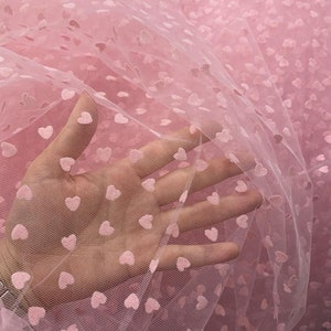 Weicher Tüll-Herzen Stoff Rosa Herzen Muster Tüll Tüll-Stoff Schüttgut Weicher Tüll Stoff mit Samt Herzen Schwarz Samt Punkte Tüll Schüttgut