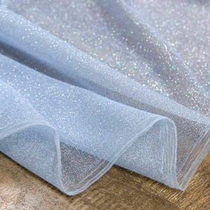Glitter fabric by the yard Blue glitter lace fabric White Shimmer Fabric Glitter fabric by roll Wedding fabric by yard Bridal tulle