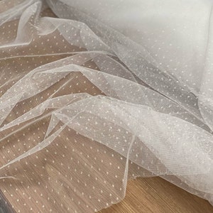 Soft tulle polka dots fabric Ivory polka dots tulle Wedding dress tulle Soft tulle fabric with velvet dots Ivory Velvet dots Tulle by roll