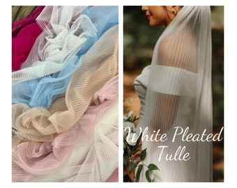 White wedding pleated tulle fabric Pleated tulle mesh fabric Ivory Pleated tulle fabric by the yard Ivory pleated tulle Wedding dress fabric