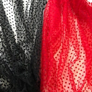 Red Polka dot tulle fabric Dotted tulle Soft tulle fabric with velvet dots Small dots Flocked dots on Tulle Dress Soft Tulle