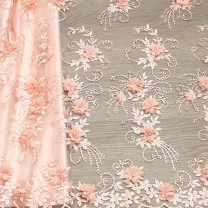 3D Pfirsich Guipure-Spitze - Blumen Stoff - Hochzeit Guipure - Spitze Stickerei Stoffblumen - Rosa Guipure-Spitze-Gewebe - Spitze - Guipure Hochzeit
