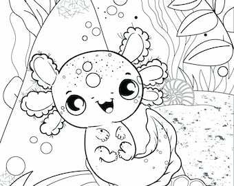 Happy Axolotl - Giant Coloring Page - Oversized - Family Size Coloring - Poster