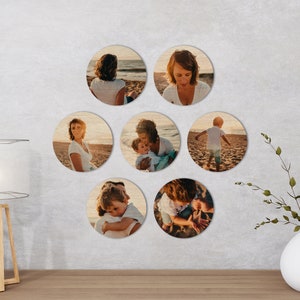 Custom Photo on Wood - Round Circle Tile - Laser Cut Wood Prints - Direct Printed - Mother&#39;s Day Picture Gift Idea for Her