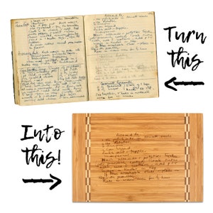 Custom Recipe Transfer - Bamboo Cutting Board with Butcher Block Inlay - Wood Cutting Board - Mother&#39;s Day Gift Idea - Handwriting