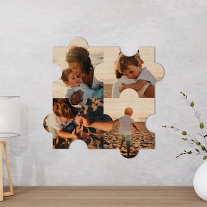 Custom Photo on Wood - Puzzle Piece Tile - Laser Cut Wood Prints - Direct Printed - Mother's Day Picture Gift Idea for Her