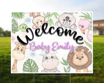 Personalized Jungle Baby Girl/Boy Yard Sign - Welcome Baby Yard Sign - House Baby Shower Marker - Baby Announcement