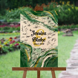 Emerald Marble Wedding Signature Board - Custom Text - Alternative Guest Book - Wood Wall Art