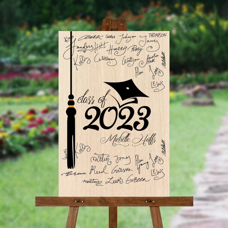 Class of 2024 Graduation Signature Board Personalized Photo Alternative Guest Book Wood Wall Decor Graduation Party image 3