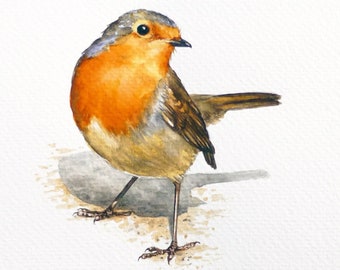 Peinture d'oiseau de Robin, peinture originale d'aquarelle, décor de mur, cadeau fait main