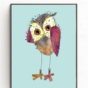 Impression d'illustration d'art hibou, décoration de chambre d'enfant, chouette mignonne, cadeau pour les amateurs de chouette