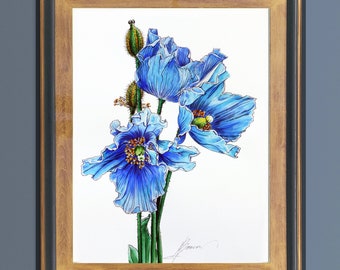 SIGNINART Gerahmte Leinwand-Kunst – Chinoiserie Blumen In Blau/weiß, Minimalistisch, Für Wohnzimmer & Schlafzimmer