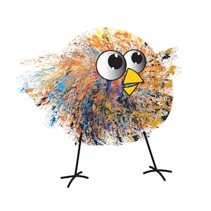 Impresión de arte de pollo peludo, arte de aves, arte lindo de aves, decoración de vivero, ilustración de aves