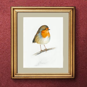 Original Robin Bird Watercolor Painting: Handmade Wall Art
