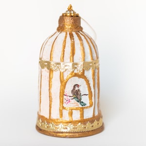 Decorative Bird Cage, Hand Painted Bird Decoration, Vintage Style Bird Cage, Gift for Bird Lover