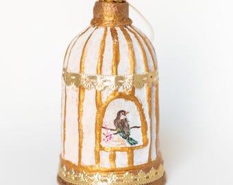 Decorative Bird Cage, Hand Painted Bird Decoration, Vintage Style Bird Cage, Gift for Bird Lover
