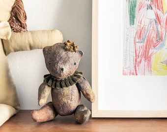 Jointed toy bear in spun cotton, bear decoration for bedroom, vintage style bear toy