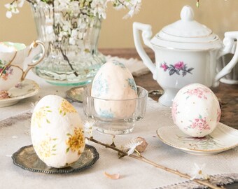 Vintage Style Easter Egg Set, Hand Painted Egg with Flowers, Spring Decoration, Cotton Wool Easter Ornament