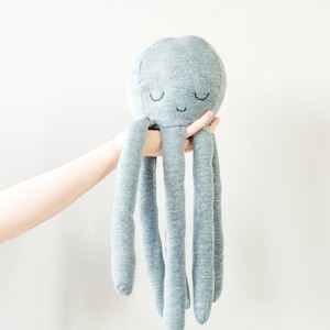 octopus soft toy in melange gray, pink, mustard yellow or gold jersey fabric