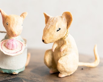 Vintage inspired spun cotton decoration, miniature mouse, collectible figurine, mouse decoration