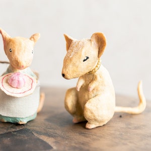 Vintage inspired spun cotton decoration, miniature mouse, collectible figurine, mouse decoration image 1