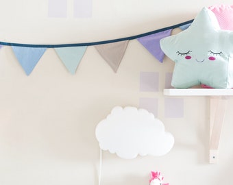 Garland of colored flags in cotton or linen, variable lengths, colored flags for bedrooms and nurseries customizable