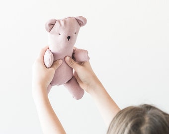 orsetto di peluche in tessuto  rosa e marrone. Su ordinazione