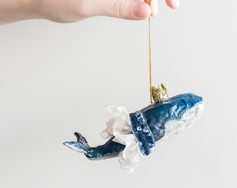 Baleine d'inspiration vintage avec Tutu et couronne en laine de coton, décor suspendu à la porte