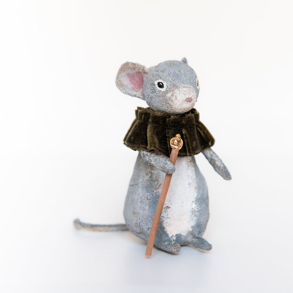 Cotton wool mouse, small decorative mouse, spun cotton decoration, animal lovers gift, country mouse