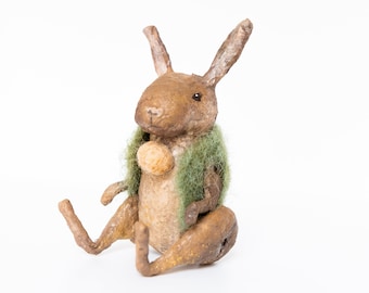 Vintage inspired decoration, jointed hare dressed in cotton wool, wildlife decoration, fairytale hare, enchanted forest