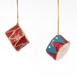 Vintage Style Spun Cotton Drum Decoration, Gold and Red Hanging Decoration, Christmas Tree Ornament Set.
