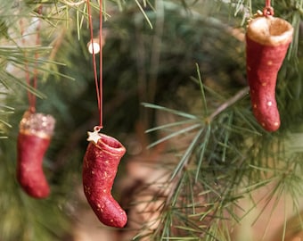 Set of Christmas decorations in cotton wool, decorative Christmas stockings for hanging, Christmas stockings for the Christmas tree.