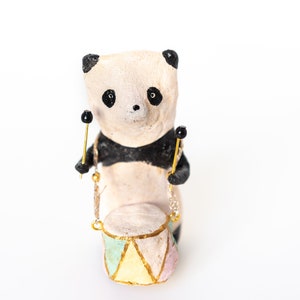 Panda decoration with drum, vintage inspired spun cotton figurine, spun cotton panda, vintage style nursery decoration image 5