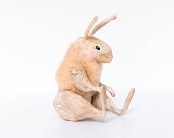 Vintage inspired decoration, jointed hare dressed in cotton wool, wildlife decoration, fairytale hare, enchanted forest