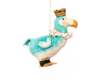 Cotton Spun Dodo, Hanging Dodo Bird, Vintage Style Bird Decoration, Victorian Dressed Animal, Bird Miniature