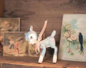 Vintage Style Cotton Spun Toy, Jointed Cotton Wool Deer, 1960s Toy Reproduction