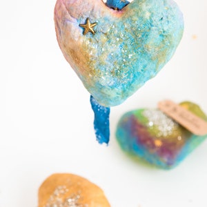 Personalized decorative heart to hang in spun cotton azzurro e rosa