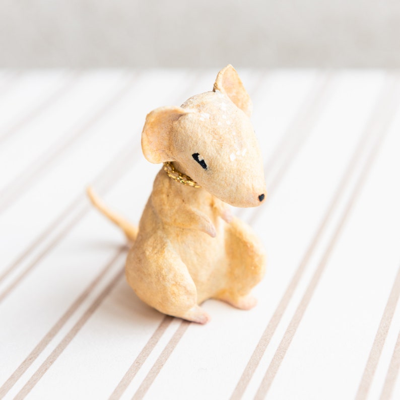 Vintage inspired spun cotton decoration, miniature mouse, collectible figurine, mouse decoration image 4