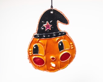 Pumpkin ornament, Halloween hanging decoration, vintage style metal decorative pumpkin, American primitive folk art
