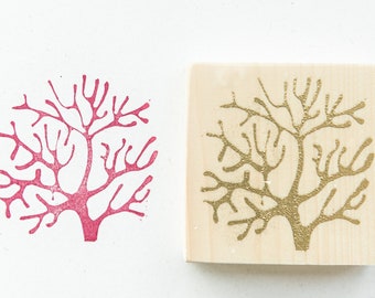 Coral shaped maritime rubber stamp for linocut, paper and fabric printing