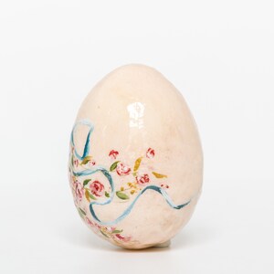 Vintage style Easter egg, hand painted egg with bow and roses, spring decoration, cotton wool Easter ornament image 6