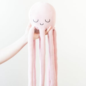 octopus soft toy in melange gray, pink, mustard yellow or gold jersey fabric Pink