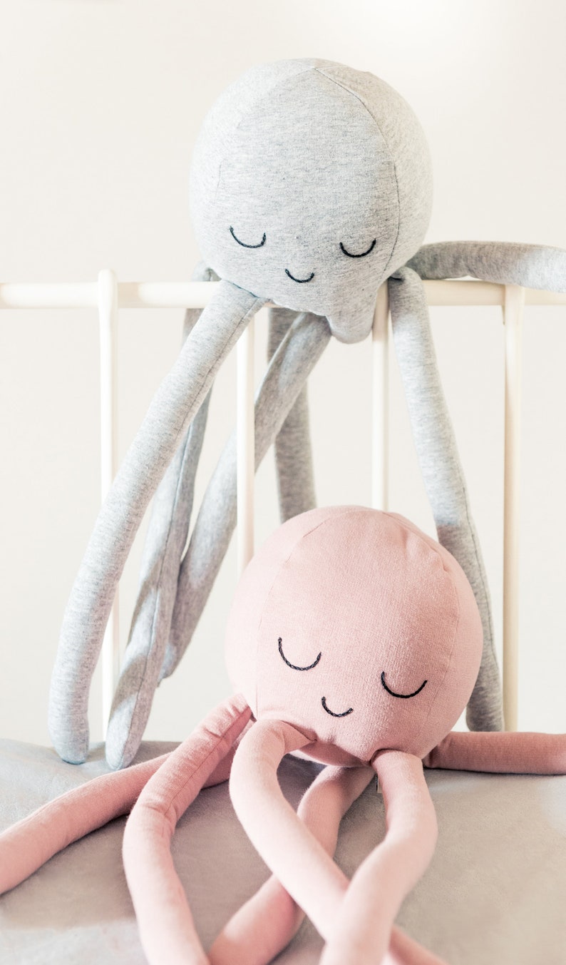 octopus soft toy in melange gray, pink, mustard yellow or gold jersey fabric image 6