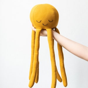 octopus soft toy in melange gray, pink, mustard yellow or gold jersey fabric Yellow