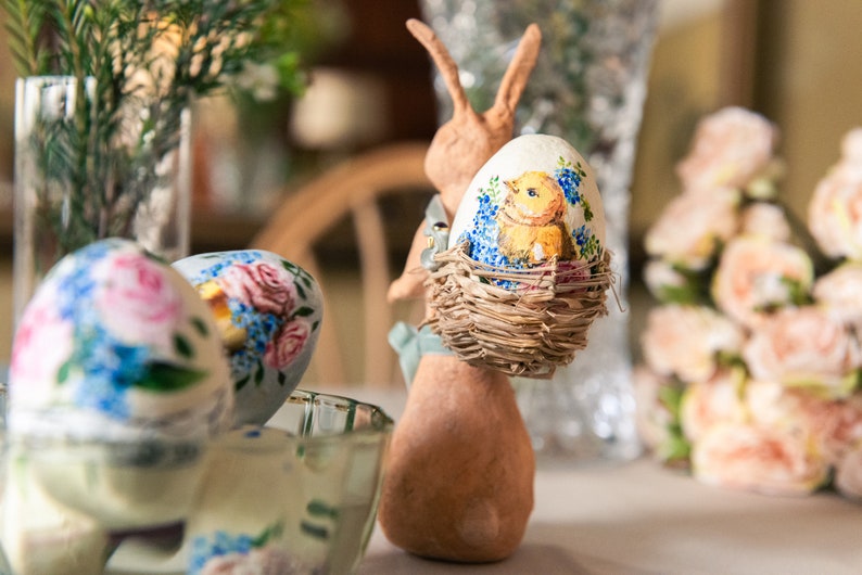 Decorative Easter rabbit in cotton wool, Easter centerpiece with egg holder in the shape of a rabbit, hare in spun cotton with basket. image 4