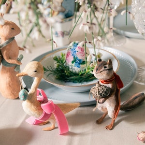 Decorative Easter rabbit in cotton wool, Easter centerpiece with egg holder in the shape of a rabbit, hare in spun cotton with basket. image 6