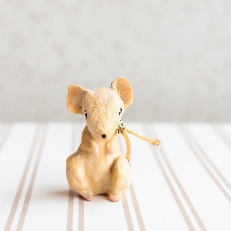 Vintage inspired spun cotton decoration, miniature mouse, collectible figurine, mouse decoration image 3