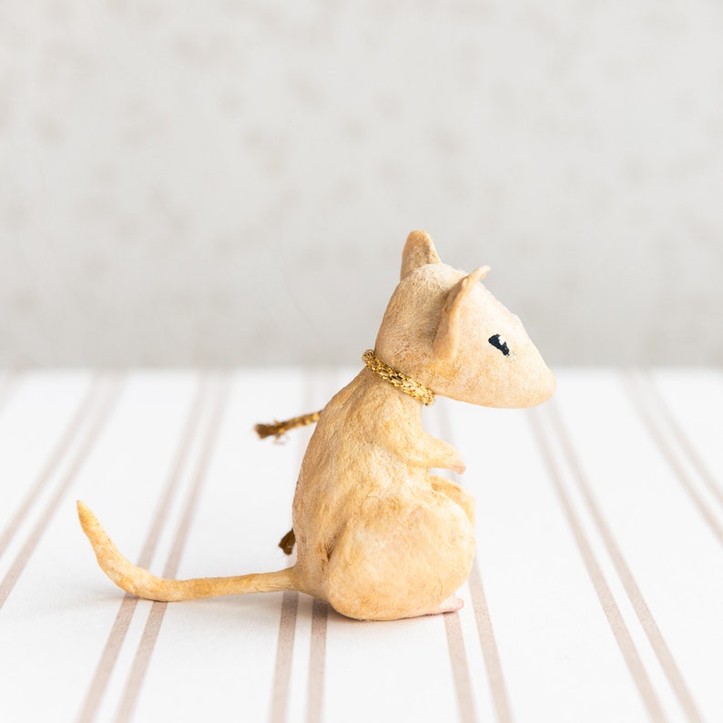 Vintage inspired spun cotton decoration, miniature mouse, collectible figurine, mouse decoration image 6